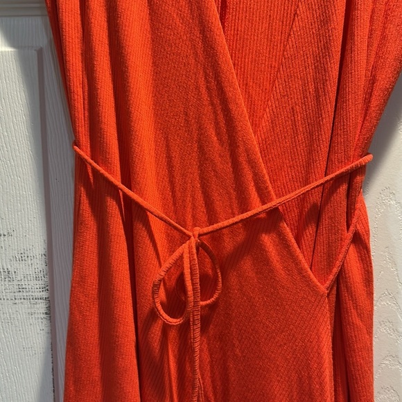 NWT! Skatie Orange Gwen Rib Knit Wrap Mini Dress M V-Neck - Picture 7 of 9
